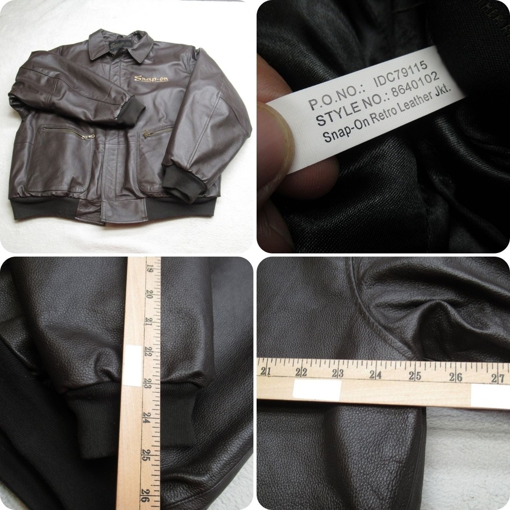 Snap-On Retro Genuine Leather Jacket Men XL Brown Quilt Line FullZip Bomber RARE